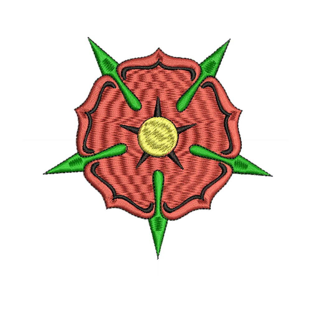 Gestickte Lippische Rose in Rot, Grün und Gelb